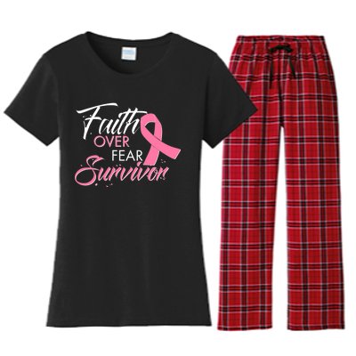 Faith Over Fear Survivor Breast Cancer Awareness Women's Flannel Pajama Set