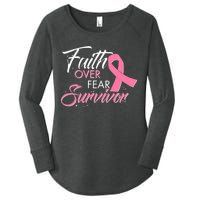 Faith Over Fear Survivor Breast Cancer Awareness Women's Perfect Tri Tunic Long Sleeve Shirt