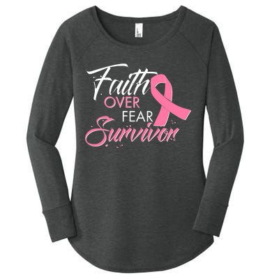 Faith Over Fear Survivor Breast Cancer Awareness Women's Perfect Tri Tunic Long Sleeve Shirt