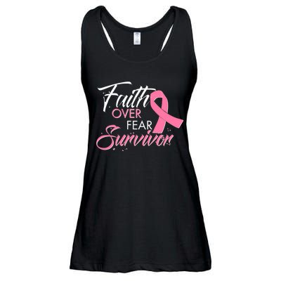 Faith Over Fear Survivor Breast Cancer Awareness Ladies Essential Flowy Tank