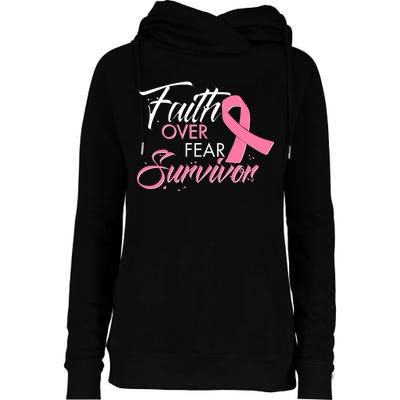 Faith Over Fear Survivor Breast Cancer Awareness Womens Funnel Neck Pullover Hood