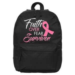 Faith Over Fear Survivor Breast Cancer Awareness 16 in Basic Backpack