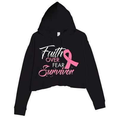 Faith Over Fear Survivor Breast Cancer Awareness Crop Fleece Hoodie