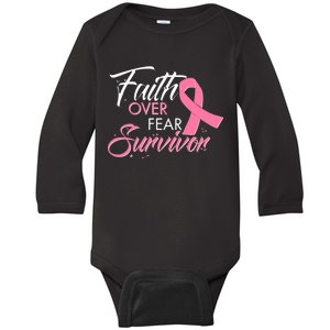 Faith Over Fear Survivor Breast Cancer Awareness Baby Long Sleeve Bodysuit