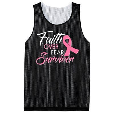 Faith Over Fear Survivor Breast Cancer Awareness Mesh Reversible Basketball Jersey Tank