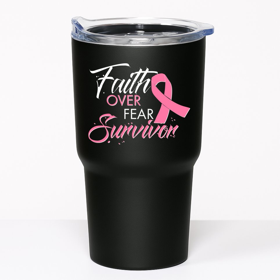 Faith Over Fear Survivor Breast Cancer Awareness Tumbler