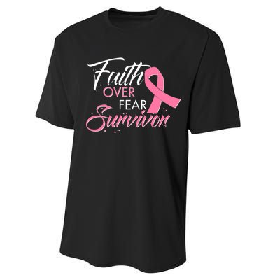 Faith Over Fear Survivor Breast Cancer Awareness Performance Sprint T-Shirt