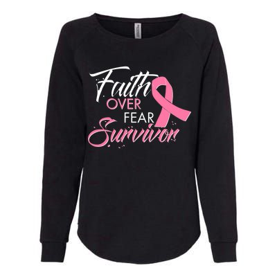 Faith Over Fear Survivor Breast Cancer Awareness Womens California Wash Sweatshirt