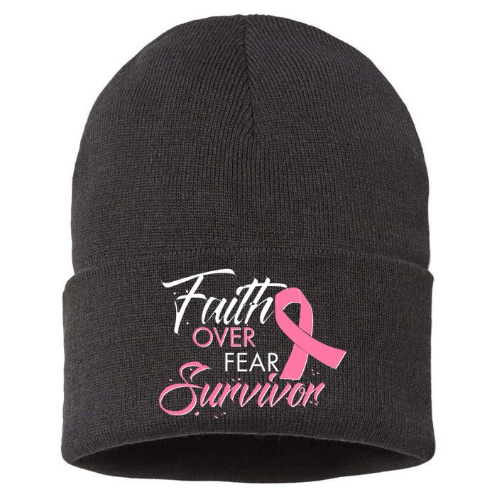 Faith Over Fear Survivor Breast Cancer Awareness Sustainable Knit Beanie