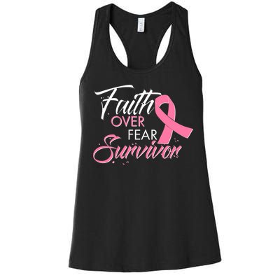 Faith Over Fear Survivor Breast Cancer Awareness Women's Racerback Tank