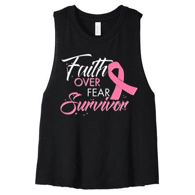 Faith Over Fear Survivor Breast Cancer Awareness Women's Racerback Cropped Tank