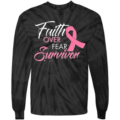 Faith Over Fear Survivor Breast Cancer Awareness Tie-Dye Long Sleeve Shirt