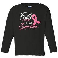 Faith Over Fear Survivor Breast Cancer Awareness Toddler Long Sleeve Shirt