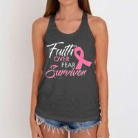 Faith Over Fear Survivor Breast Cancer Awareness Women's Knotted Racerback Tank