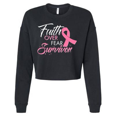 Faith Over Fear Survivor Breast Cancer Awareness Cropped Pullover Crew
