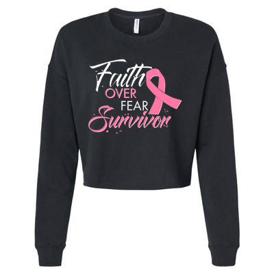 Faith Over Fear Survivor Breast Cancer Awareness Cropped Pullover Crew