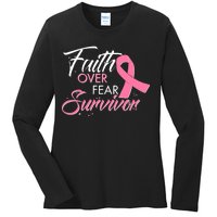 Faith Over Fear Survivor Breast Cancer Awareness Ladies Long Sleeve Shirt