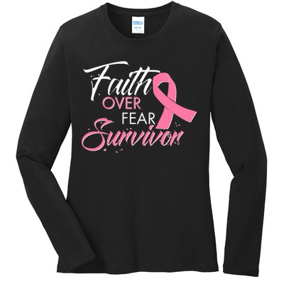 Faith Over Fear Survivor Breast Cancer Awareness Ladies Long Sleeve Shirt