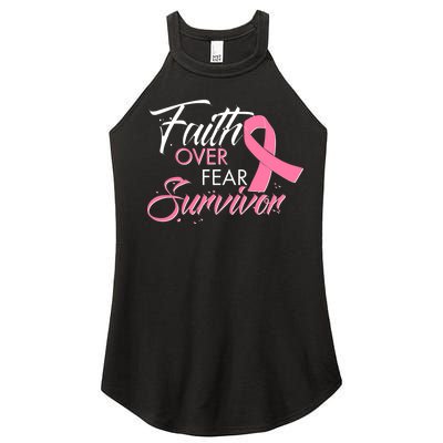 Faith Over Fear Survivor Breast Cancer Awareness Women's Perfect Tri Rocker Tank