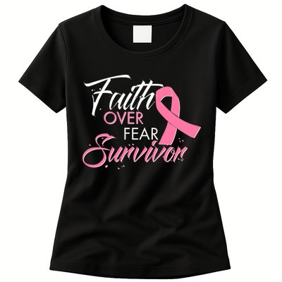 Faith Over Fear Survivor Breast Cancer Awareness Womens T-Shirt
