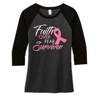 Faith Over Fear Survivor Breast Cancer Awareness Women's Tri-Blend 3/4-Sleeve Raglan Shirt