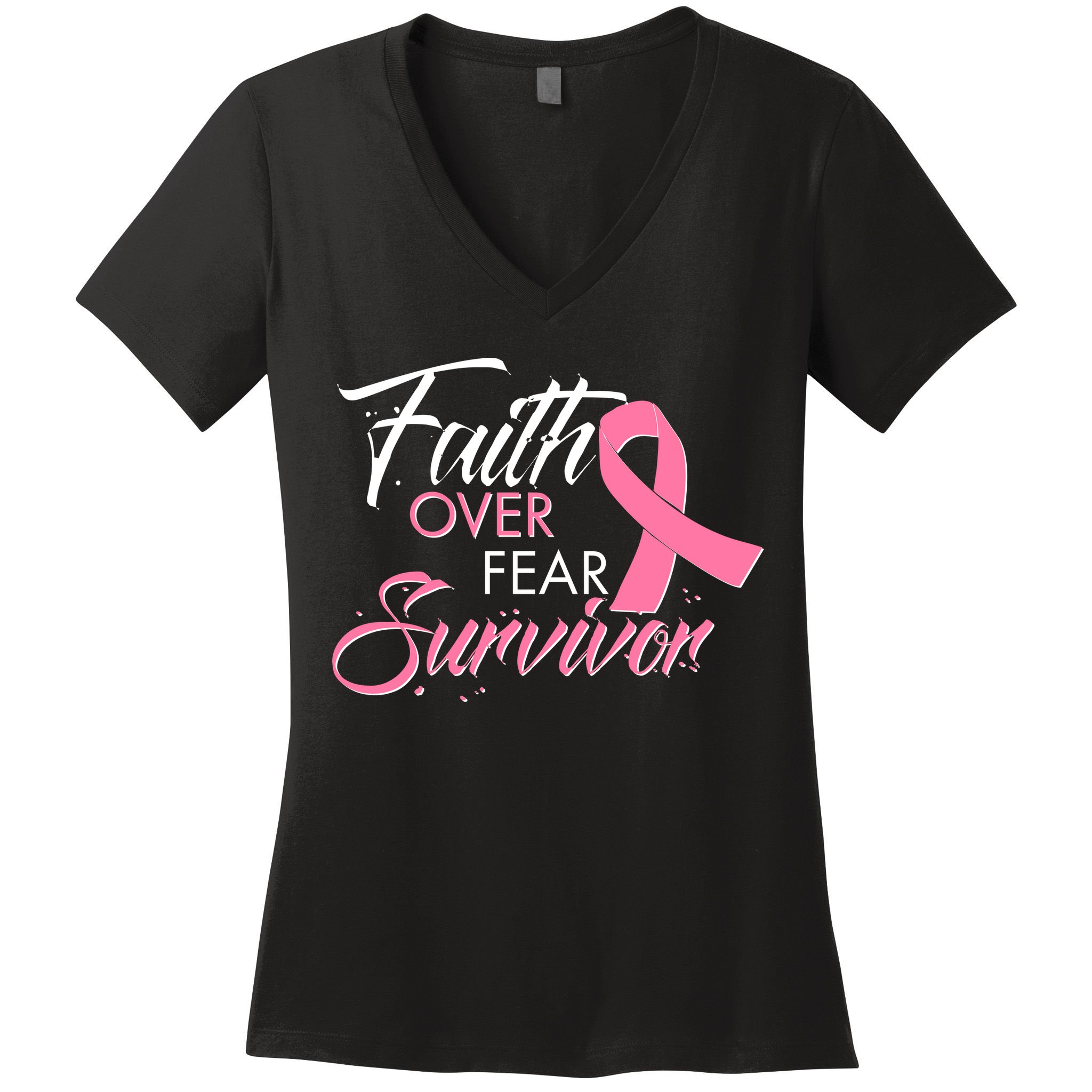 Faith Over Fear Survivor Breast Cancer Awareness Women's V-Neck T-Shirt