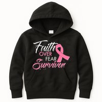 Faith Over Fear Survivor Breast Cancer Awareness Kids Hoodie