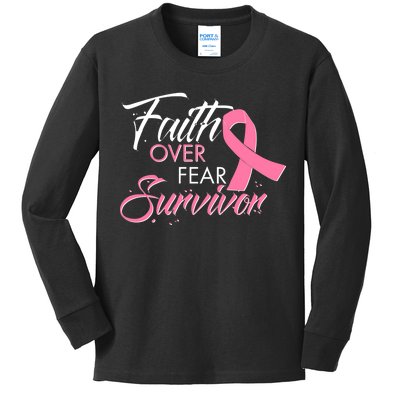 Faith Over Fear Survivor Breast Cancer Awareness Kids Long Sleeve Shirt