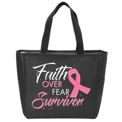 Faith Over Fear Survivor Breast Cancer Awareness Zip Tote Bag