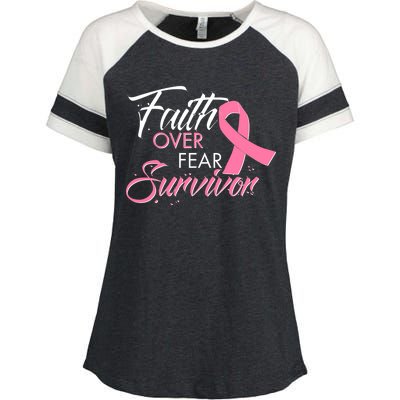 Faith Over Fear Survivor Breast Cancer Awareness Enza Ladies Jersey Colorblock Tee