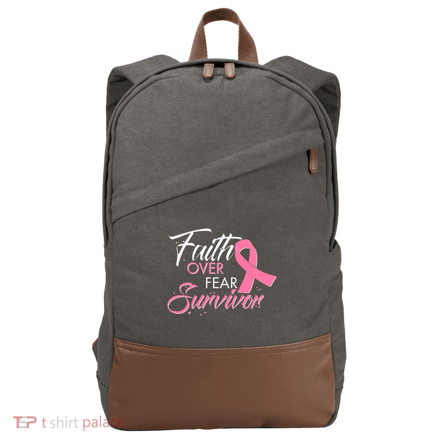 Faith Over Fear Survivor Breast Cancer Awareness Cotton Canvas Backpack
