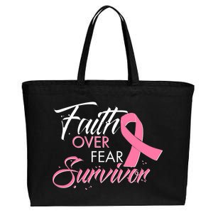 Faith Over Fear Survivor Breast Cancer Awareness Cotton Canvas Jumbo Tote