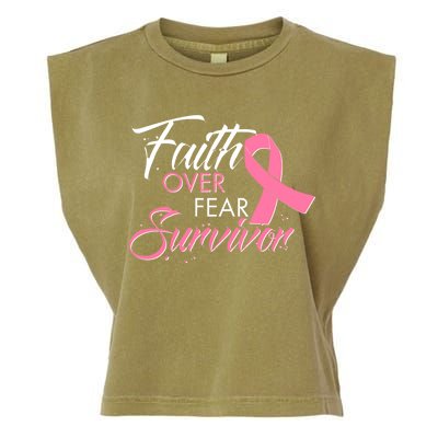 Faith Over Fear Survivor Breast Cancer Awareness Garment-Dyed Women's Muscle Tee