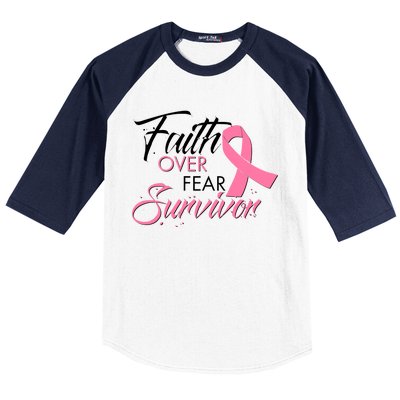 Faith Over Fear Survivor Breast Cancer Awareness Baseball Sleeve Shirt