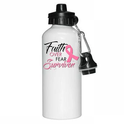 Faith Over Fear Survivor Breast Cancer Awareness Aluminum Water Bottle