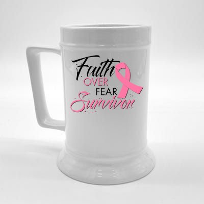 Faith Over Fear Survivor Breast Cancer Awareness Beer Stein