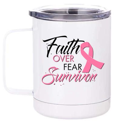 Faith Over Fear Survivor Breast Cancer Awareness 12 oz Stainless Steel Tumbler Cup