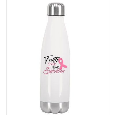 Faith Over Fear Survivor Breast Cancer Awareness Stainless Steel Insulated Water Bottle