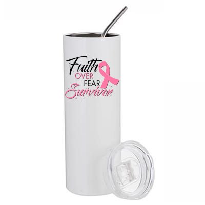 Faith Over Fear Survivor Breast Cancer Awareness Stainless Steel Tumbler