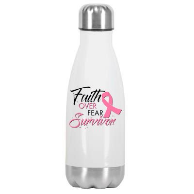 Faith Over Fear Survivor Breast Cancer Awareness Stainless Steel Insulated Water Bottle