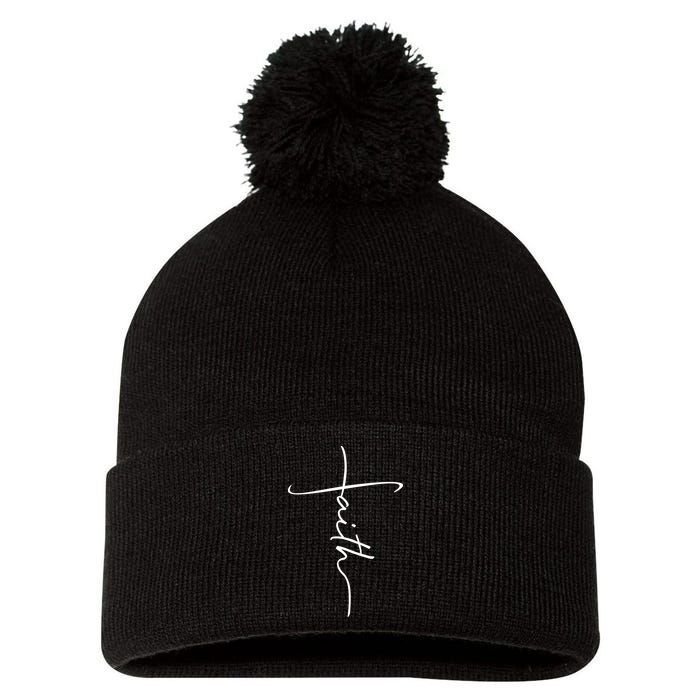 Faith Simple Script Logo Pom Pom 12in Knit Beanie