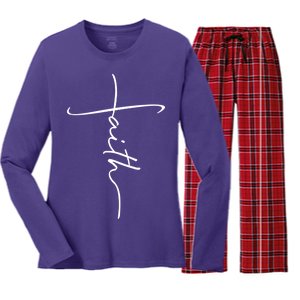 Faith Simple Script Logo Women's Long Sleeve Flannel Pajama Set 