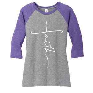 Faith Simple Script Logo Women's Tri-Blend 3/4-Sleeve Raglan Shirt