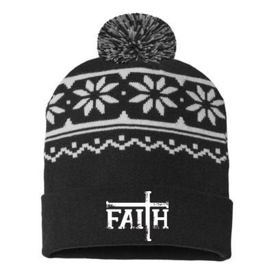 Faith Typo Logo USA-Made Snowflake Beanie