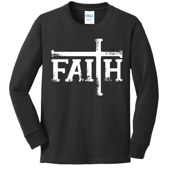 Faith Typo Logo Kids Long Sleeve Shirt