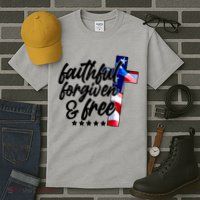 Faithful Forgiven and Free USA American Flag Cross Tall T-Shirt
