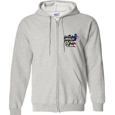 Faithful Forgiven and Free USA American Flag Cross Full Zip Hoodie