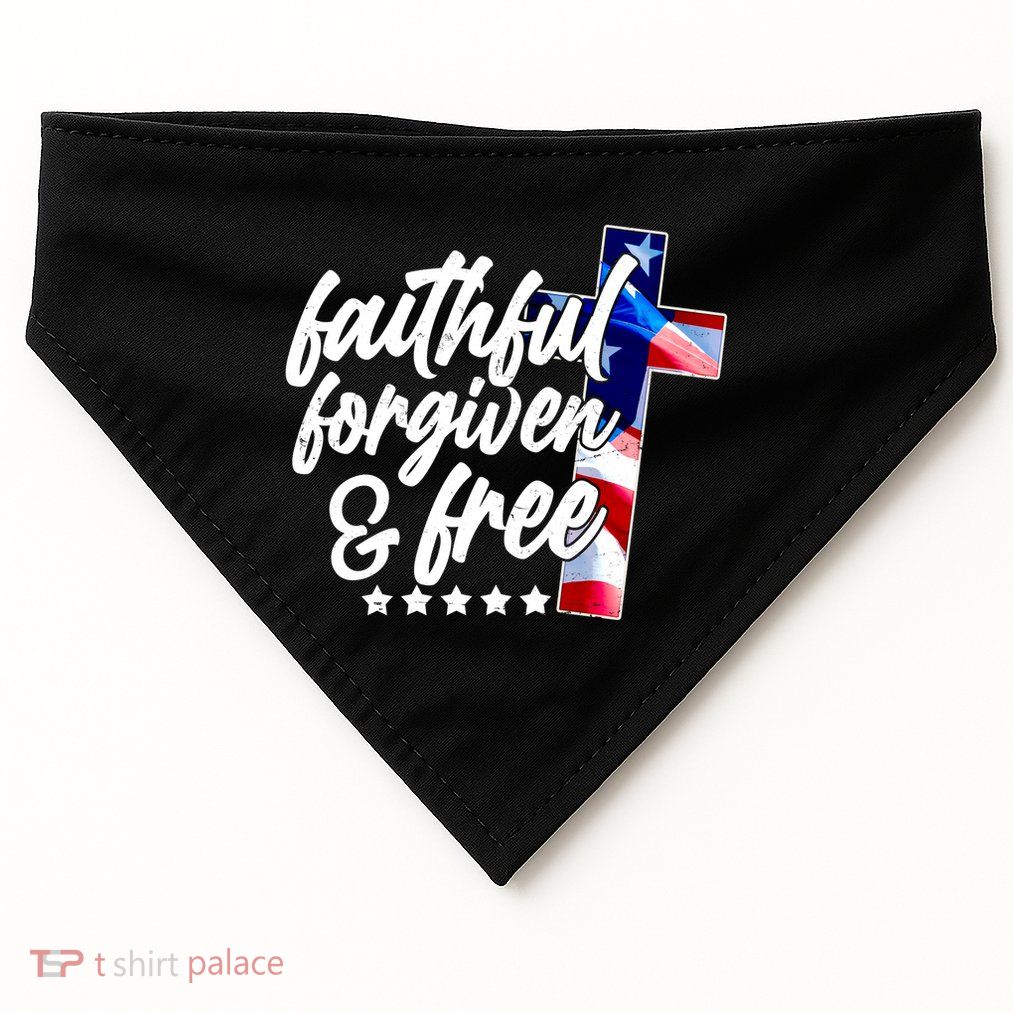 Faithful Forgiven and Free USA American Flag Cross USA-Made Doggie Bandana