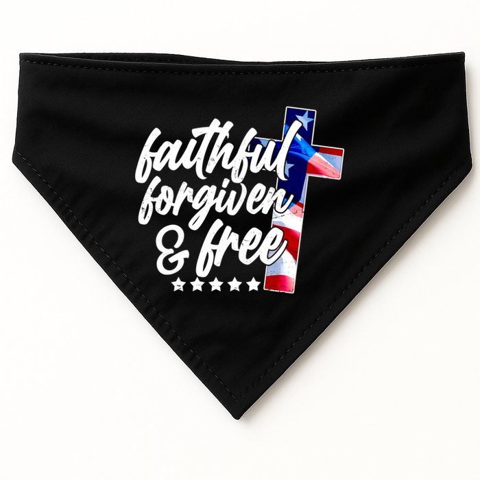 Faithful Forgiven and Free USA American Flag Cross USA-Made Doggie Bandana