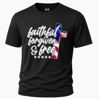 Faithful Forgiven and Free USA American Flag Cross Cooling Performance Crew T-Shirt